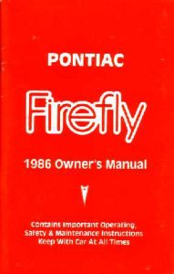 1986 Pontiac Firefly Owner's Manual