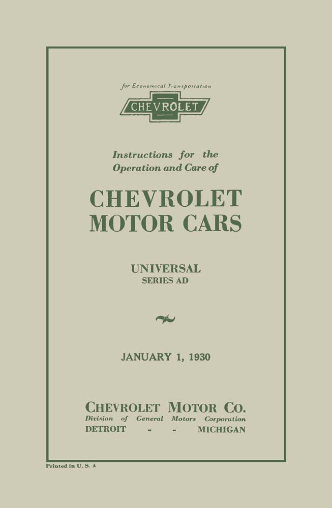 1930 Chevrolet Owners Manual User Guide