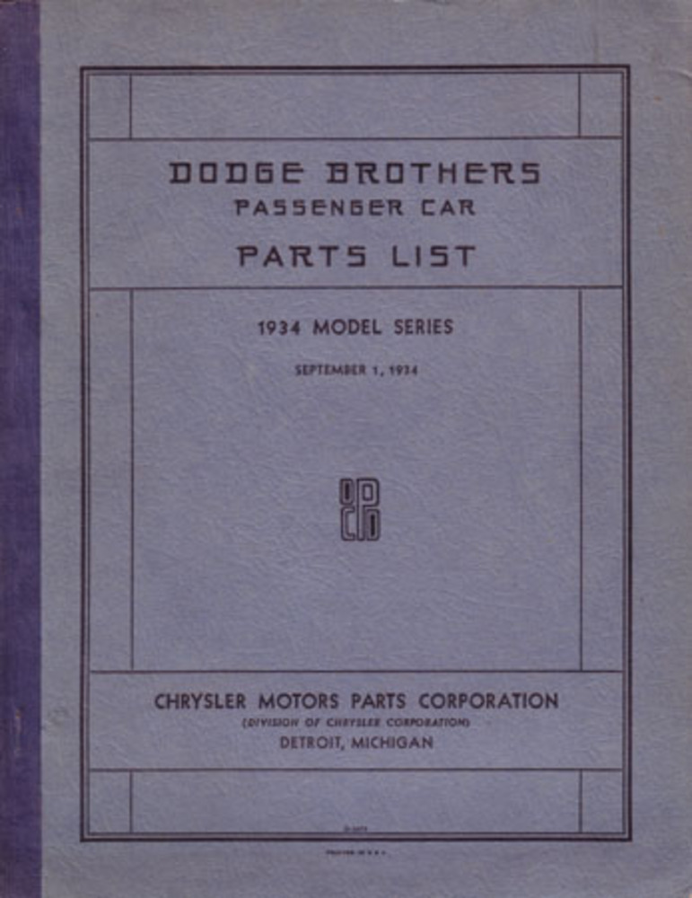 1934 Dodge Parts Numbers Book List Guide Catalog Interchange Drawing Factory