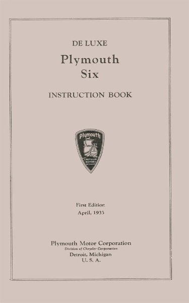 1933 Plymouth Deluxe PD Owner's Manual