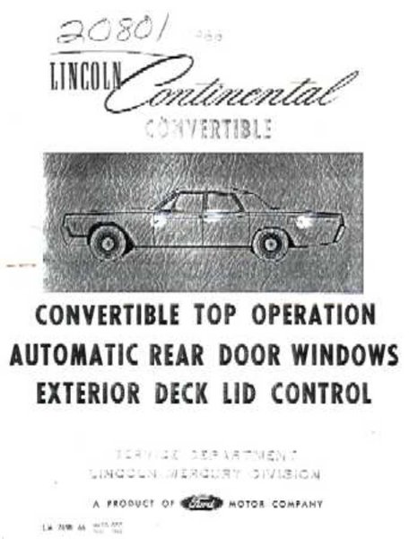 1966 Lincoln Convertible Wiring Diagrams Manual