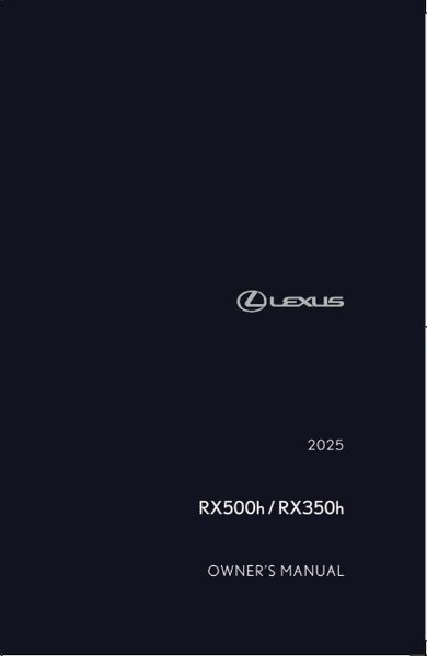 2025 Lexus RX 350H, RX 500H Owner's Manual