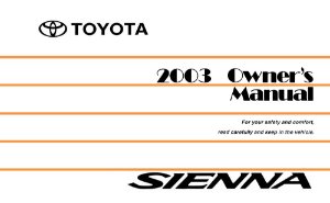 2003 Toyota SIENNA Owner's Manual
