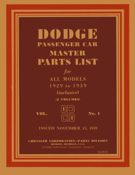 1929–1939 Dodge All Models Parts Book