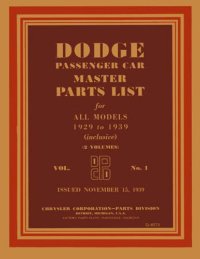 1929 1936 1937 1938 1939 Dodge Parts Numbers Book List Guide Catalog Interchange