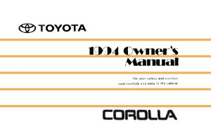 1994 Toyota Corolla Owner's Manual