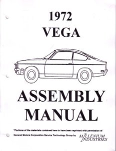 1972 Chevrolet Vega Assembly Manual Book Rebuild Instructions Illustrations