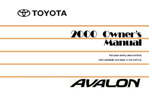 2000 Toyota Avalon Owner's Manual