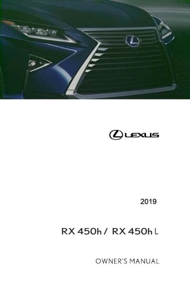 2019 Lexus RX 450H, 450HL Owner's Manual