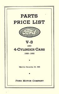 1928–1932 Ford V-8, 4 Cylinder Cars Parts Book