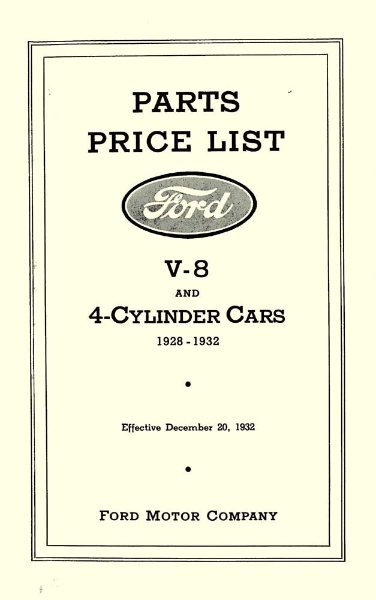 1928–1932 Ford V-8, 4 Cylinder Cars Parts Book